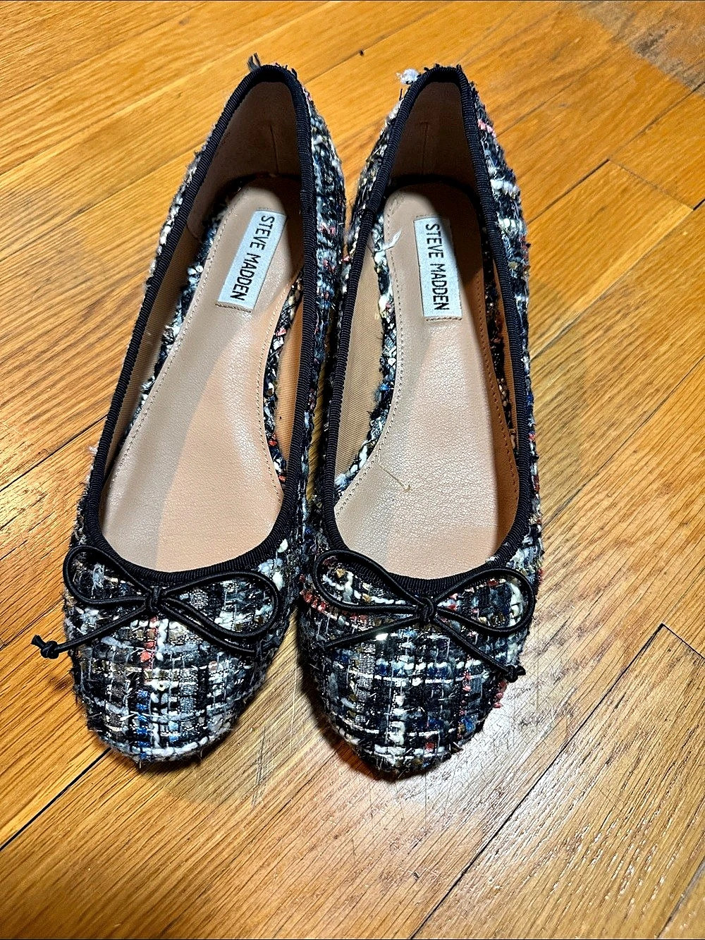 Steve Madden Cherish Tweed Bow Flats Black Multicolor US 9